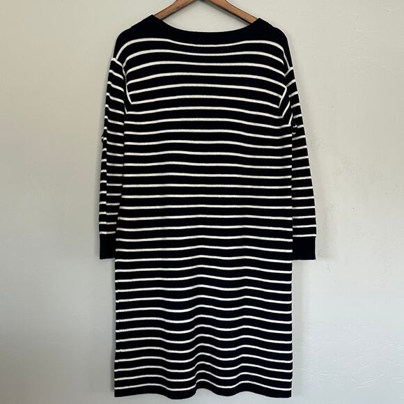 NEW J Crew Sweater Dress Large 100 Merino Wool Navy White Stripe Luxury Preppy - Picture 3 of 10